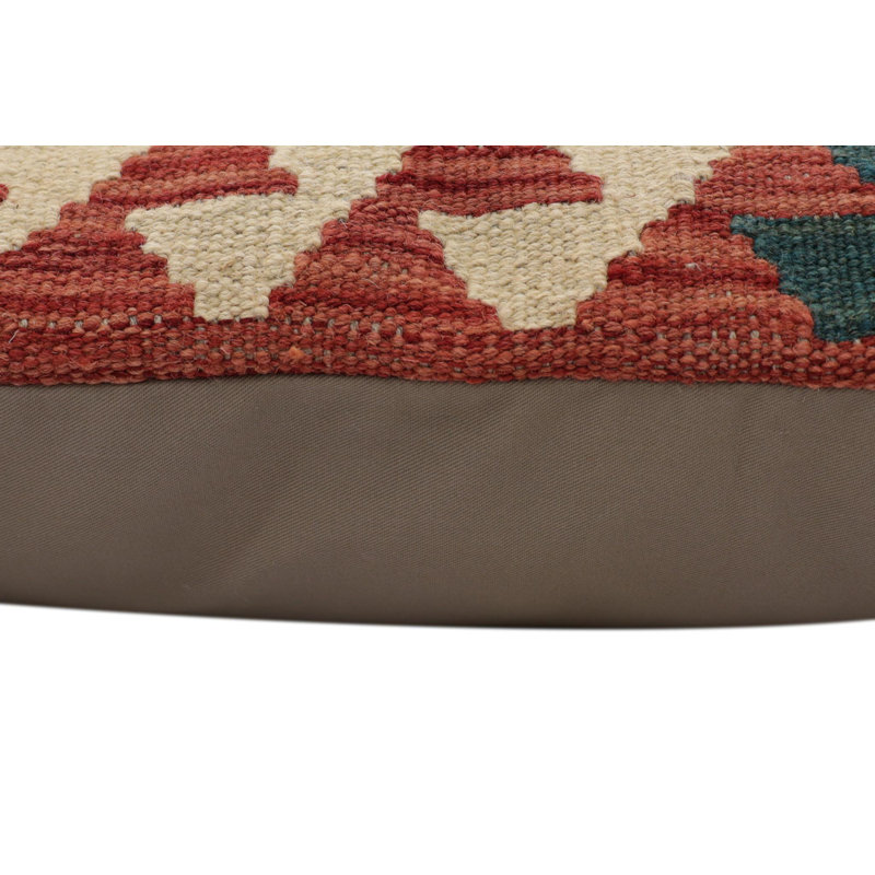 Coussin rustique Kilim, H 20 po x l 20 po, Vert / orange / beige