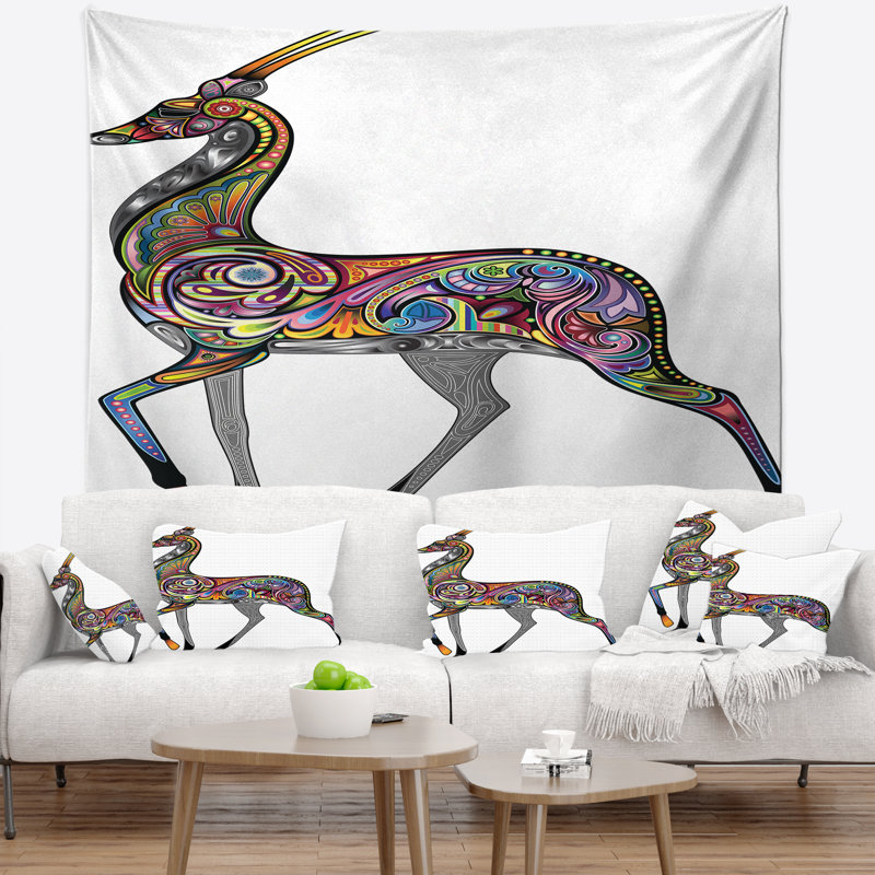 Tapisserie antilope colorée, H 50 po x l 60 po