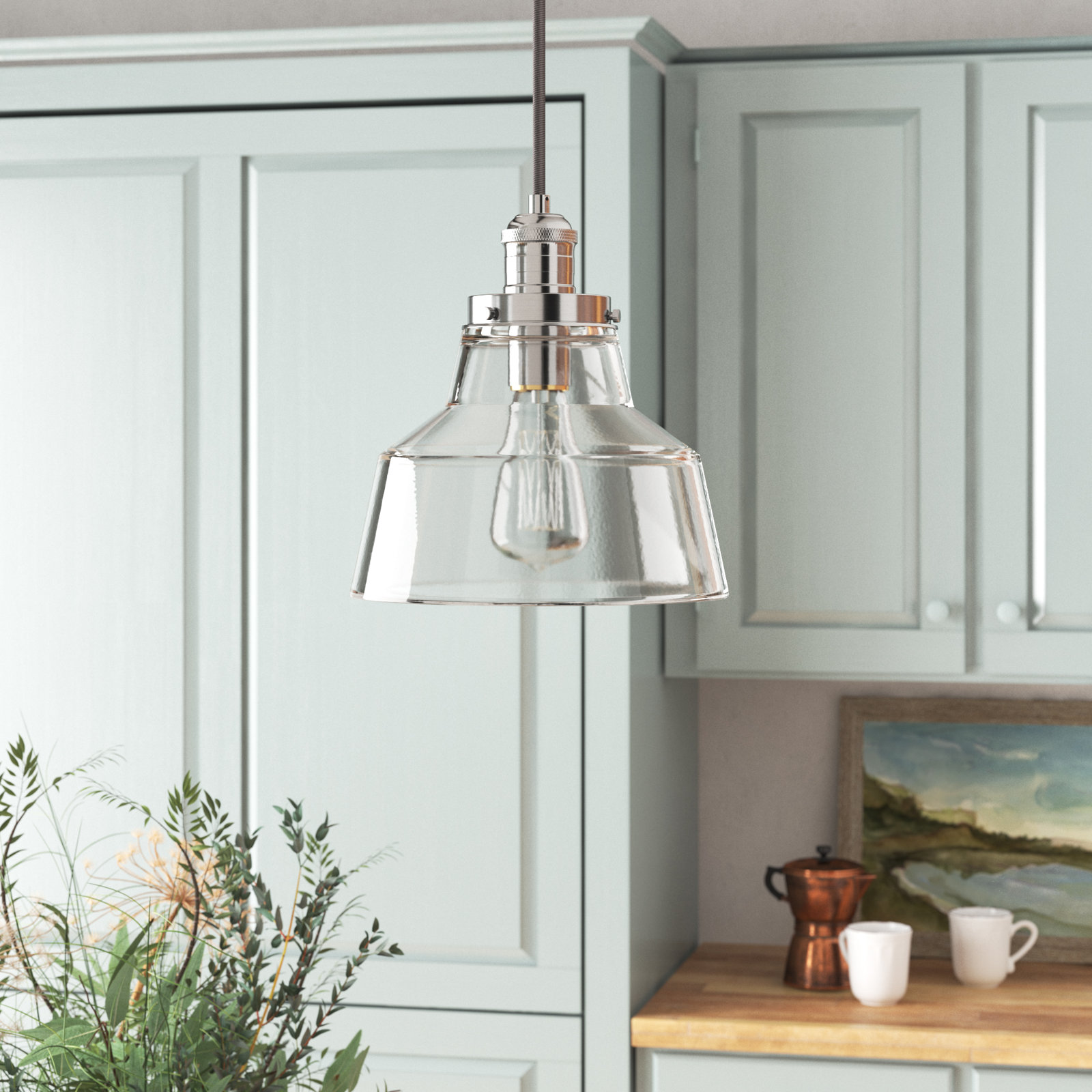 Topanga Single Light Glass Dimmable Pendant, Polished Nickel