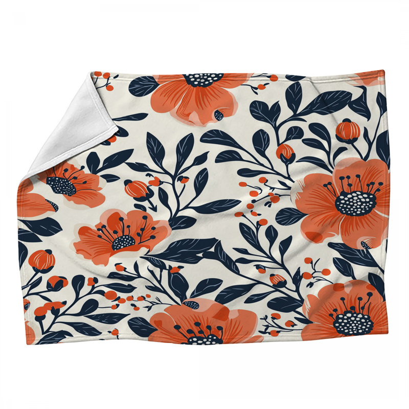 Jeté en molleton Fleurs - Jeté floral pour canapés ou lits, L 80 po x l 60 po