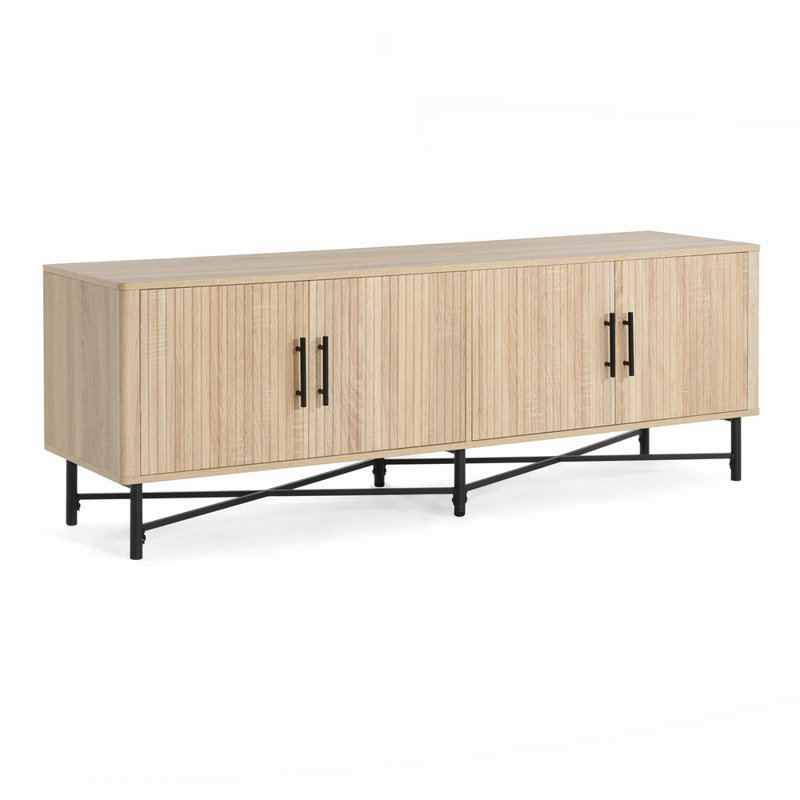 Armoire de rangement décorative 4 portes avec tablettes réglables, Naturel