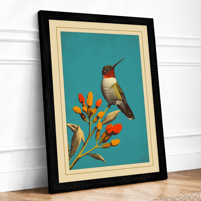 Hummingbird on Blossom Botanical - Framed Print, A1 - 84.1 x 59.4 cm, Black