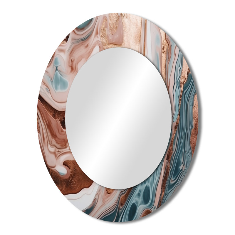 Ocean Waves Fluidity In Marble II - Gold Modern Oval Wall Mirror, 43" x 33"