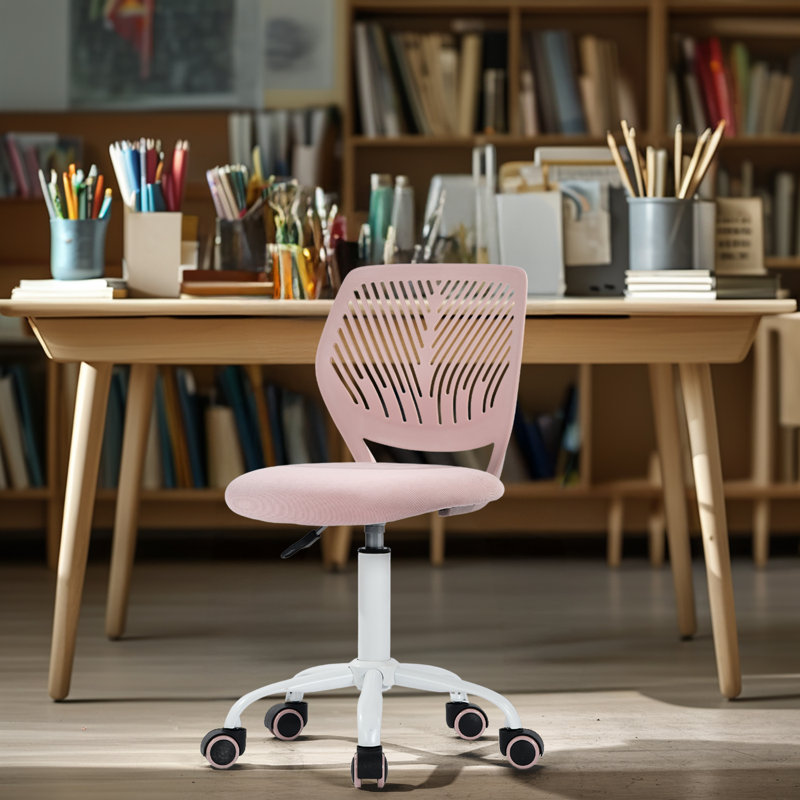 Chaise de bureau pivotante ajustable pour adolescent, Rose, Blanc