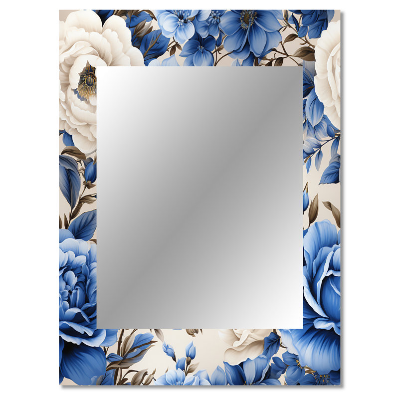 Motif victorien de roses néo-victoriennes bleu cobalt Kidd - miroir décoratif floral, miroir mural floral, impression d'art en métal