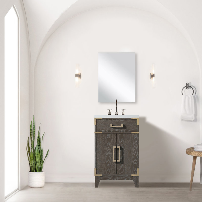 Meuble-lavabo en chêne brun avec comptoir en acrylique - miroir de 20 po x 18 po inclus, Chêne brun