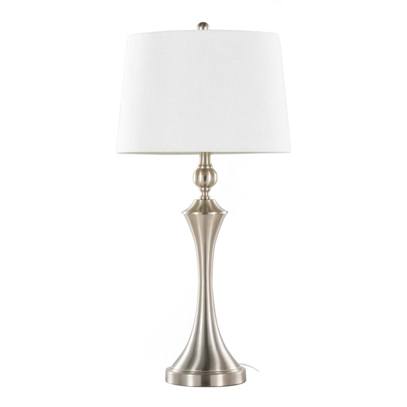 Flint 30" Contemporary Metal Table Lamp With Textured Slub Linen Shade And Built-In Usb Port From Grandview Gallery - Set Of 2