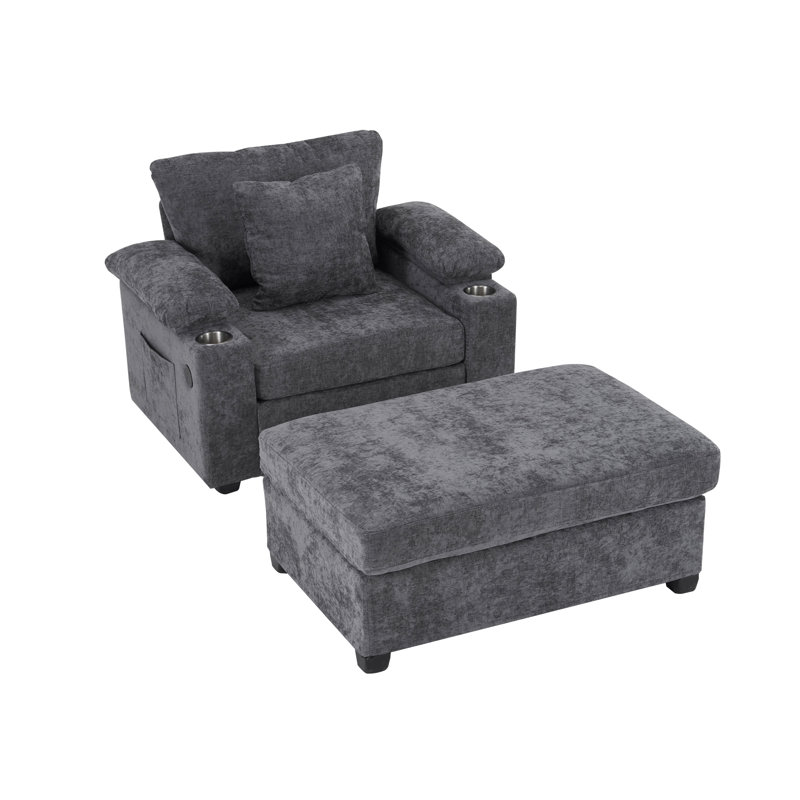 Upholstered Chaise Lounge, Gray Chenille