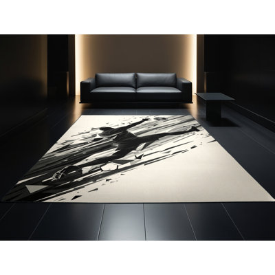 Machine Washable Aust Soccer Goalie Save Modern Geometric Rug in Beige – Black Binding