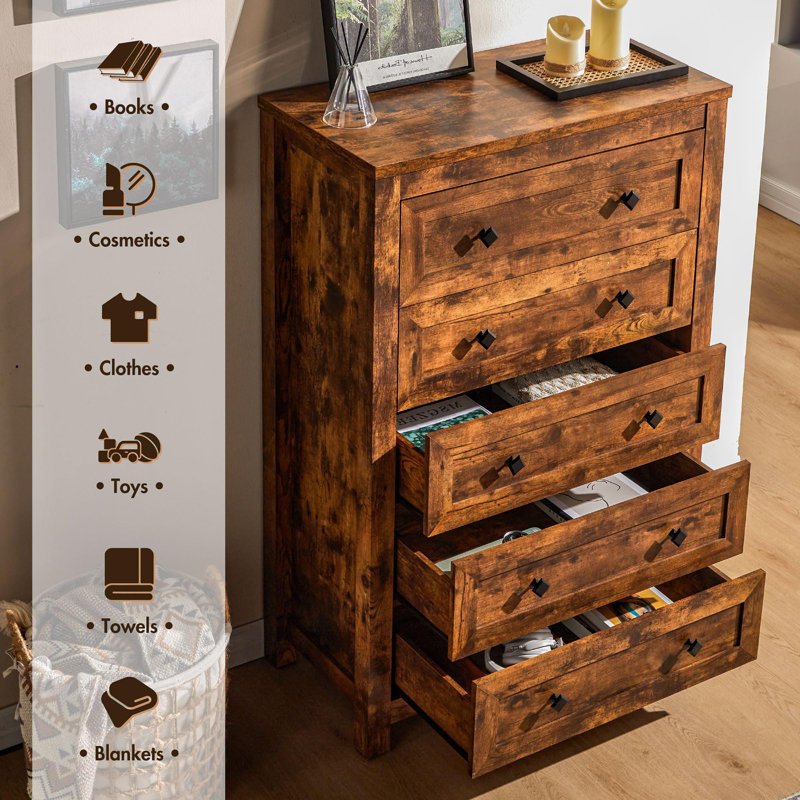 Arlina Farmhouse 5 - Drawer Chest,Rustic Brown, Rustic Brown
