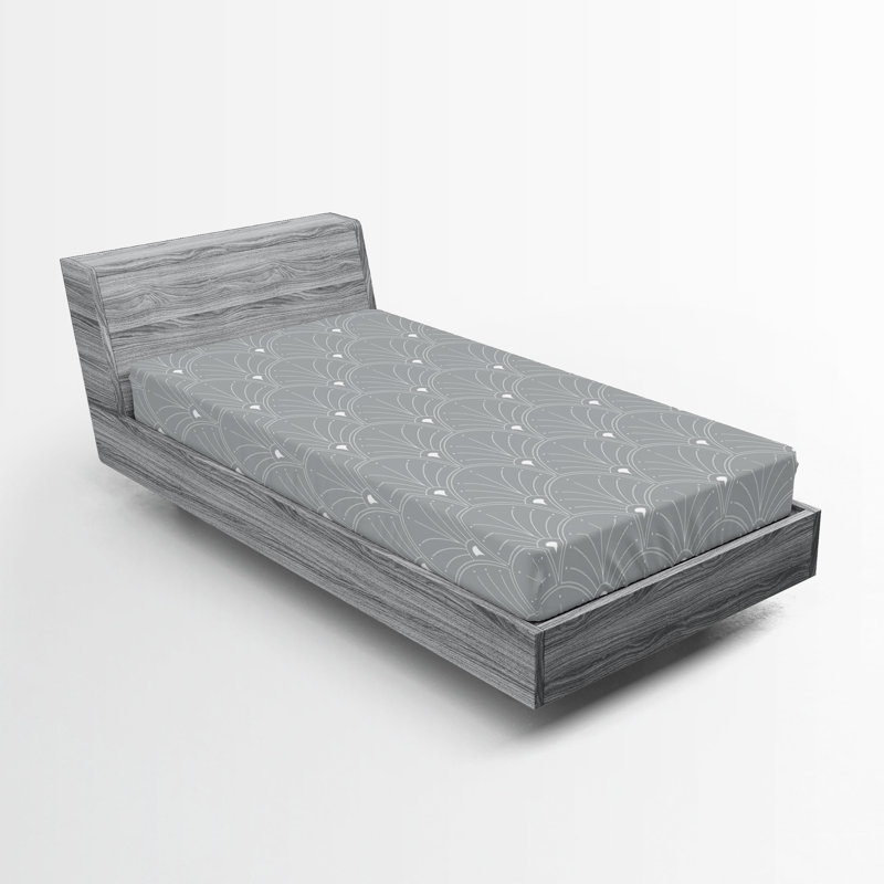  Drap-housse géométrique, Drap-housse de taille simple, Grey/White