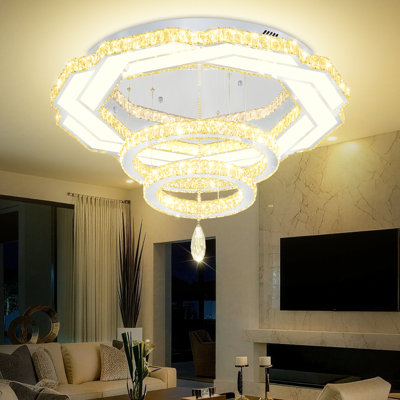 Grand lustre en cristal Eulean D32 '' pour salon de chambre à coucher avec lumière à intensité variable 3000-6000K