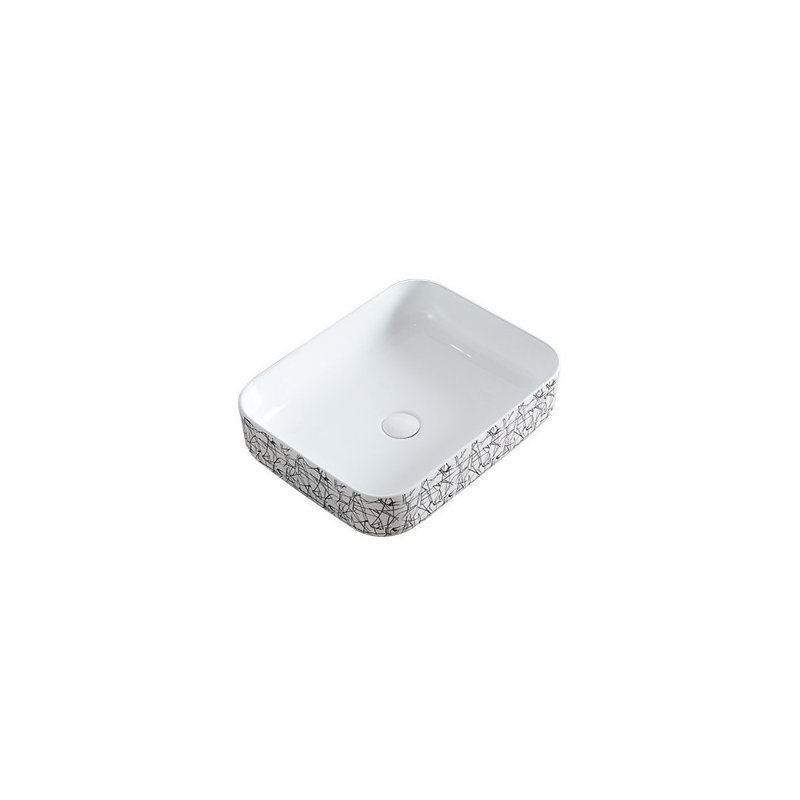 Lavabo carré en porcelaine avec finition blanche brillante et noire