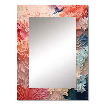 Pink And White Coastal Coral Collage - Corals Large Mirror, Pink Unique Wall Mirror Decor, Printed Metal Art