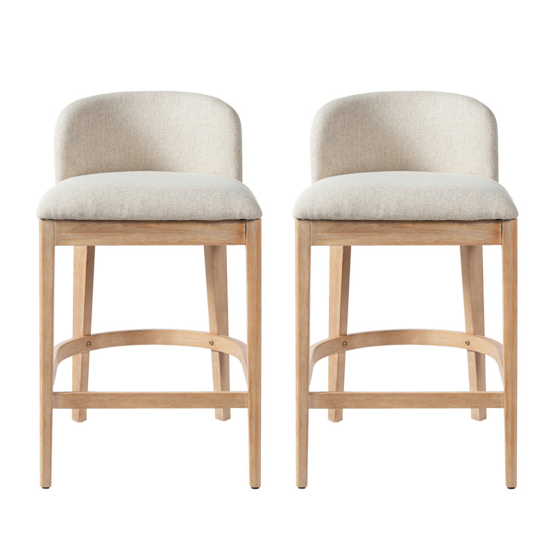 Tabouret de comptoir Harlow, Siège beige / structure naturelle, 2