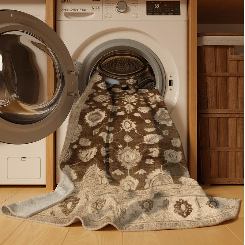 Tapis beige surteint lavable à la machine, Carré 5 pi
