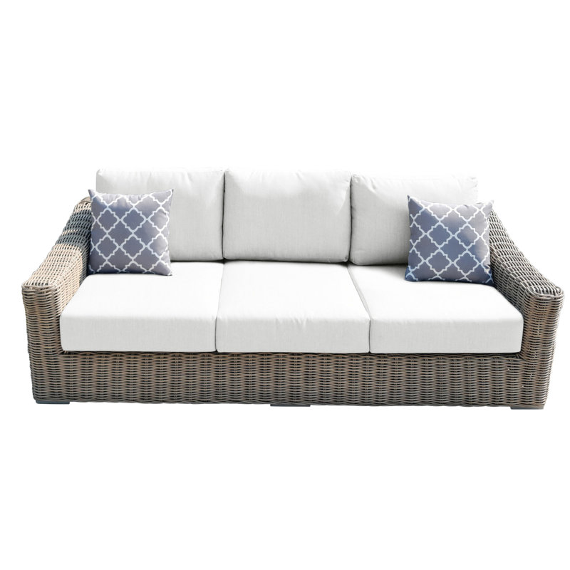 Damyanti 92.1'' Wide Straight Wicker Patio Sofa with Cushions, White