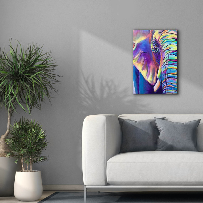 «Elephant - Butterfly Left» par Dawg Painter, art mural sur toile, 18 po x 26 po, H 26 po x l 18 po x P 0,75 po