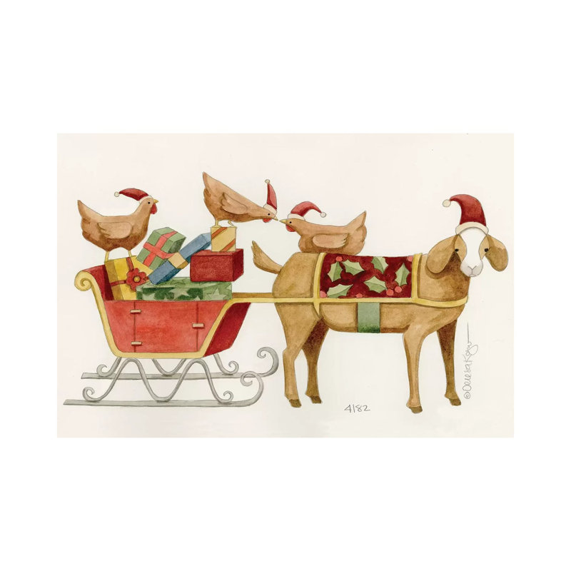 Goat With Cart Of Chicken Gifts by Teresa Kogut - Gallery-Wrapped Canvas Giclée on Canvas, Canvas, 20.32 cm H x 30.48 cm W