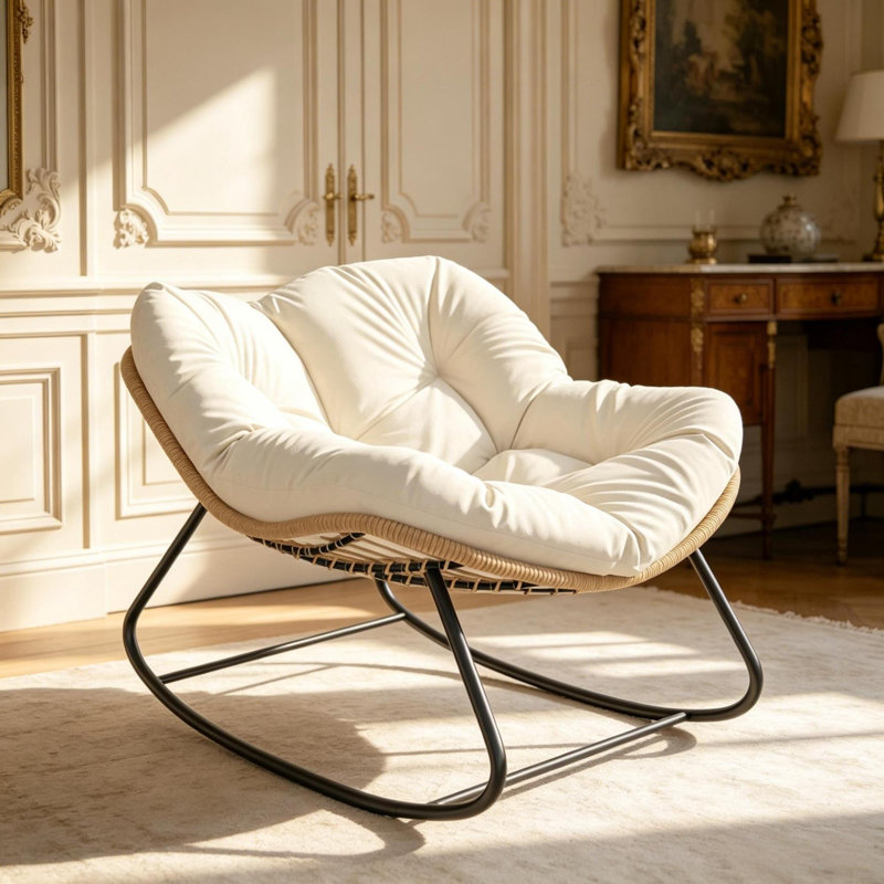 Chaise berçante surdimensionnée et fauteuils oscillants, chaise moderne en osier d'acier pour la maison, Noir mat