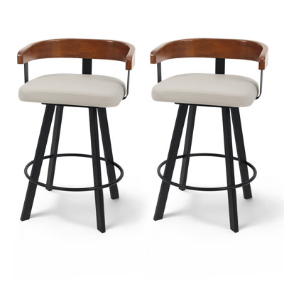 26" Swivel Counter Stool with Solid Walnut Wood Back and Upholstered Seat 