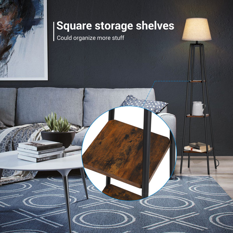 Mier 65" Tray Table Floor Lamp, Black Walnut/Black