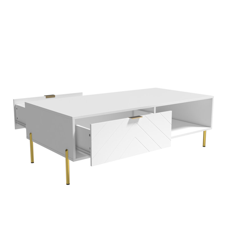 Table basse Mid-Century moderne avec tiroirs doubles (blanc)