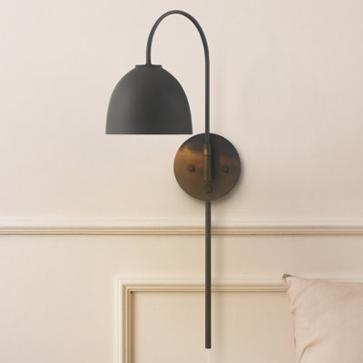 Hunter Erling 1 Light Large Matte Black Plug-In Wall Sconce Light Fixture