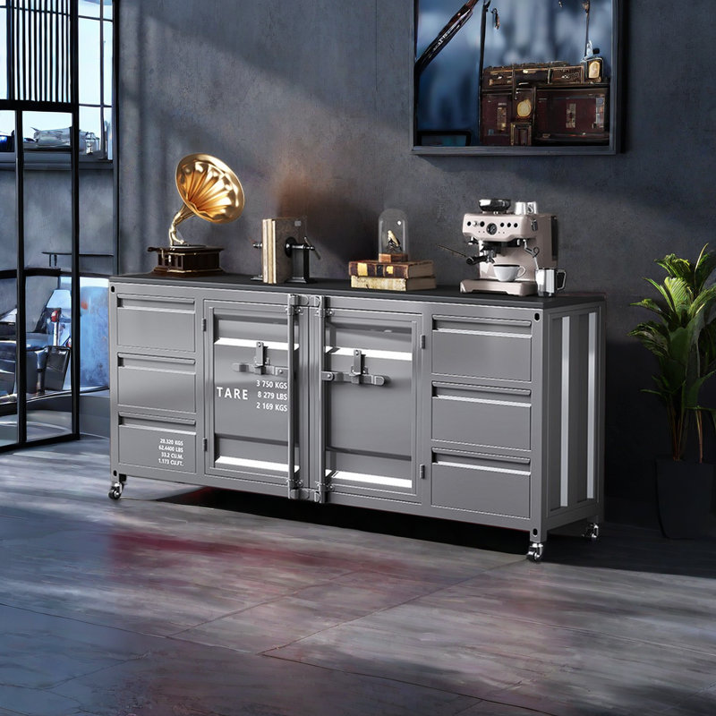 Armoire de style industriel rétro, Rouge, 35.4" H x 70.86" W x 15.7" D