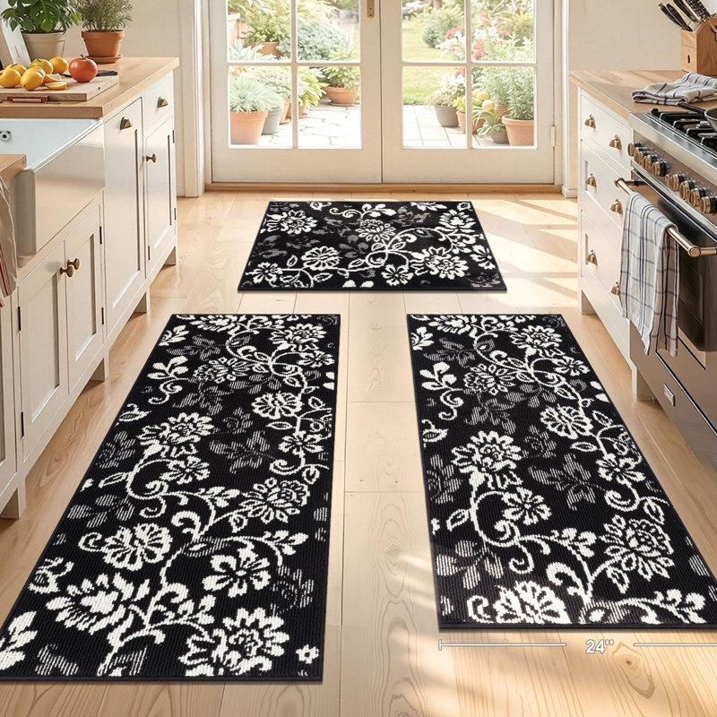 Large Size Non Slip Kitchen Mats (Set of 3), Black
