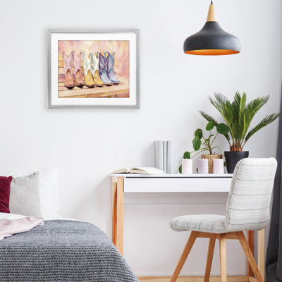 Painted Boots Trio Framed Print Under Glass, design by Kim Allen