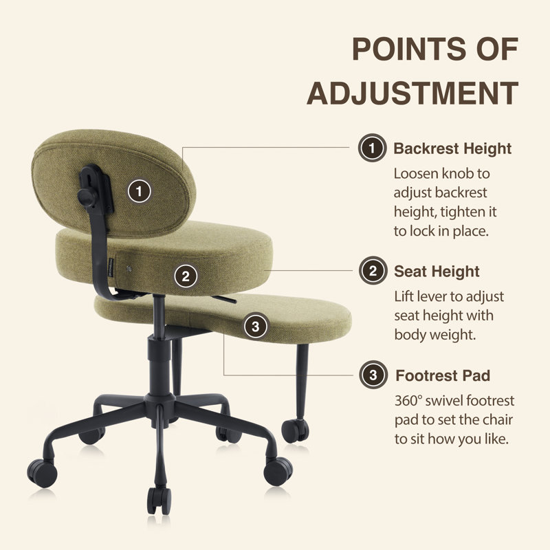  Ergonomic Cross-Legged Meditation Office Chair – Wide Criss Cross Kneeling Chair with Wheels, Adjustable Lumbar Support, Ideal for Yoga, Study & ADHD – Makani 601 (Standard, Olive)