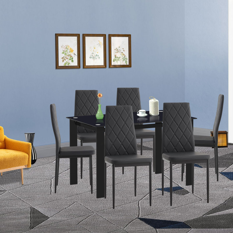 6 - Person Glass Top Four Leg Dining Set
