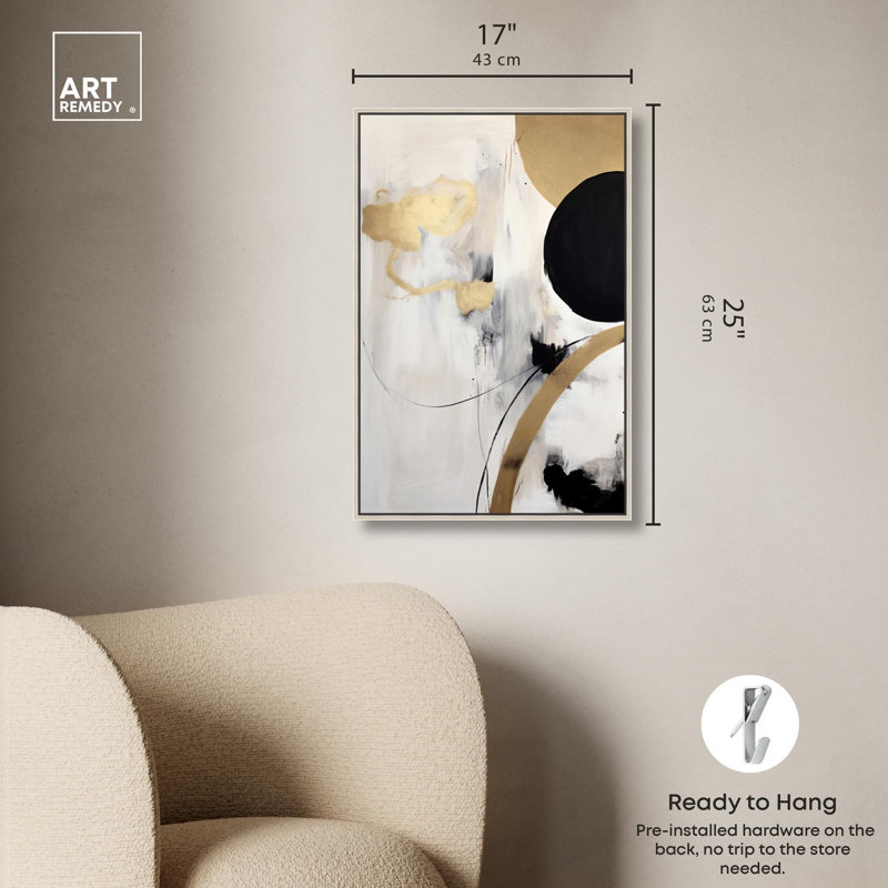 «In Orbit Canvas», art élégant blanc et or par Art Remedy, Cadre argenté, H 16 po x l 11 po