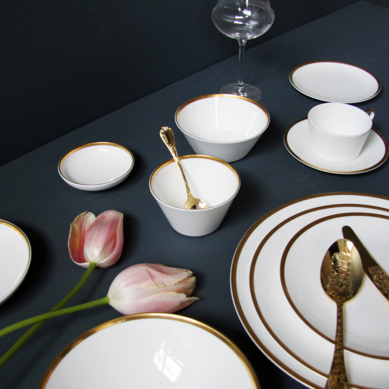 Golden Edge Bone China Salad/Dessert Plate
