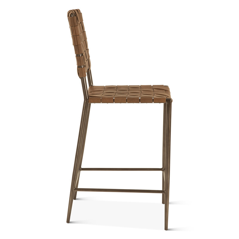 Lund 17" Counter Chair In Tobacco Buffalo Leather With Iron, Brown