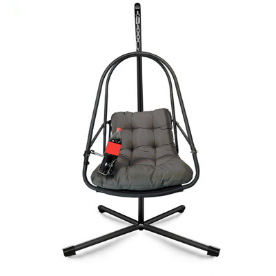 Fauteuil à œufs pivotant avec support Fauteuil suspendu en osier de rotin pour l'intérieur et l'extérieur avec support de type C, avec coussin et oreiller