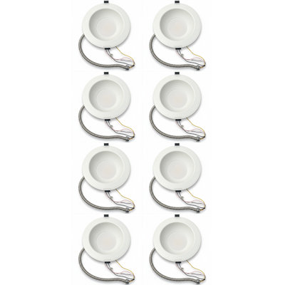 E2 Lighting 6 inch Commercial LED Recessed Downlight, 8W/12W/16W Selectable, 3CCT, 0-10V Dimmable, 8 Pack