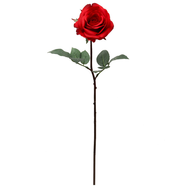 Tige de rose rouge 27 po Real Touch - fausse fleur avec 4 po de fleurs
