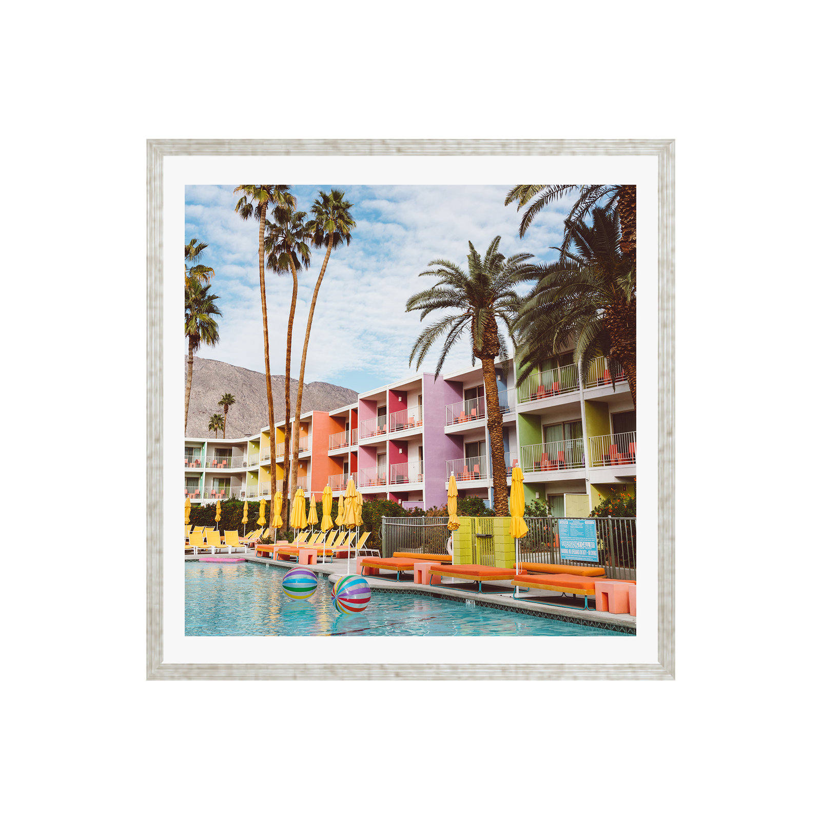 Tulle "Palm Springs Pool Day VII" Print, Yes, Silver Single Picture Framed, 20" H x 20" W x 0.75" D