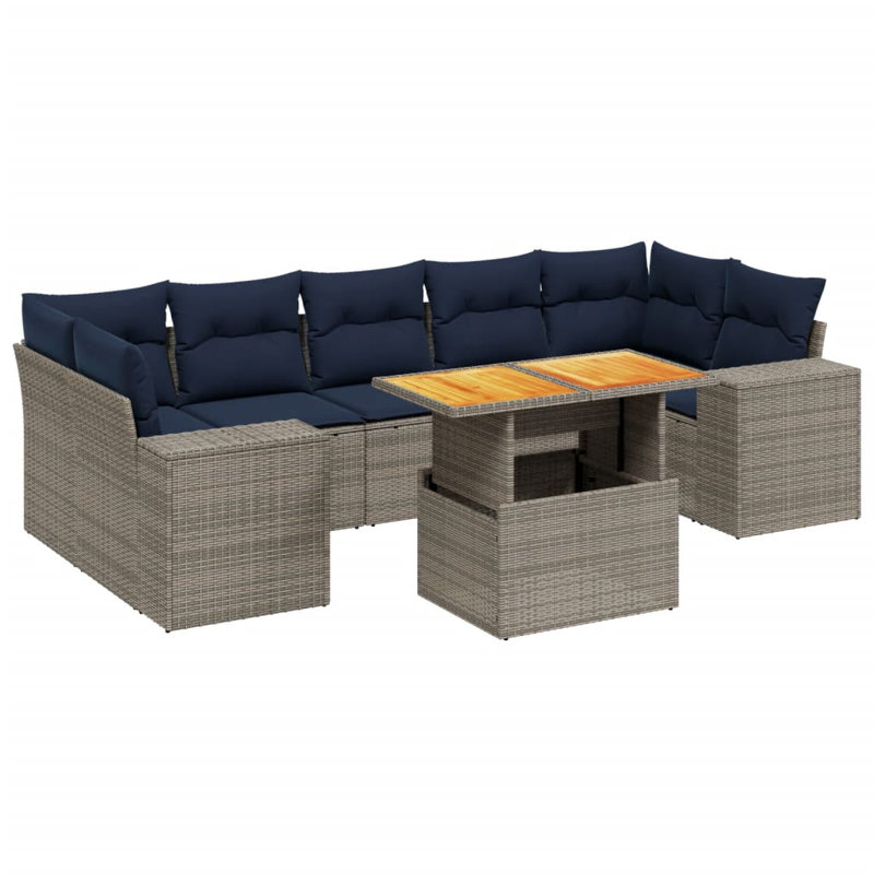  Ensemble de canapé de patio 8 pièces avec coussins en rotin de polyester, Gris, Bleu