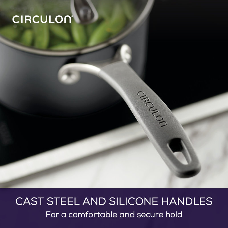 Circulon A1 Series with Scratchdefense Technology Nonstick Induction Straining Sauce Pan with Lid, 2 qt.