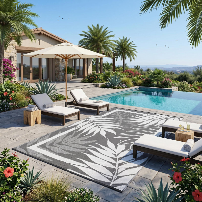 Tapis d'extérieur réversible en plastique pour terrasse, Gray, Runner 9' x 18'