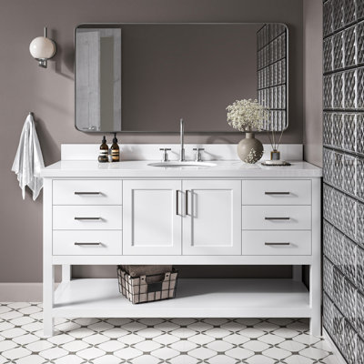 Meuble-lavabo simple 61 po Moille avec comptoir en quartz blanc pur 1,5 po et lavabo ovale Moille