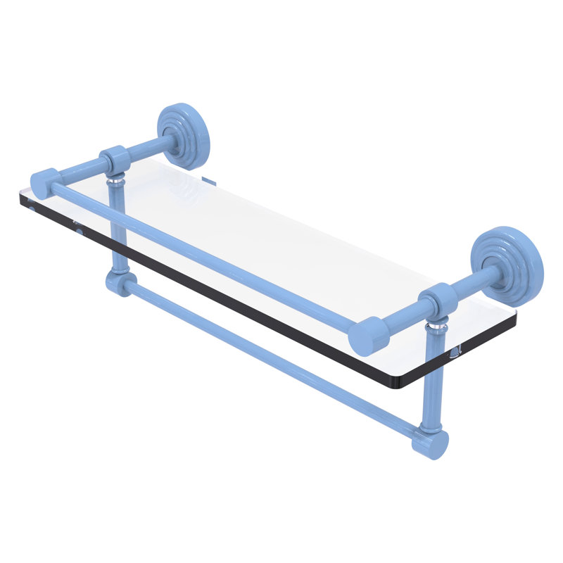 Tablette en verre avec barre à serviettes Gallery, H 5 po x l 16 po x P 5 po, Bleu troll plat