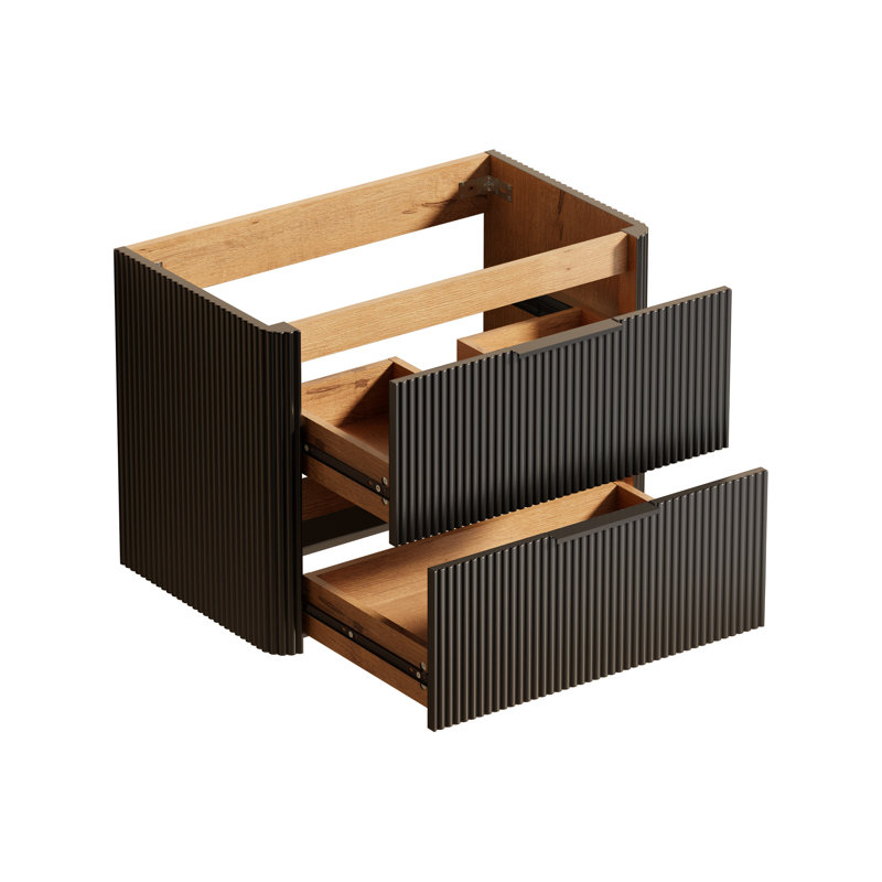 Meuble-lavabo simple de 76 cm (30 po) seulement, meuble suspendu avec garniture en bois cannelé et surface peinte résistante à l'eau