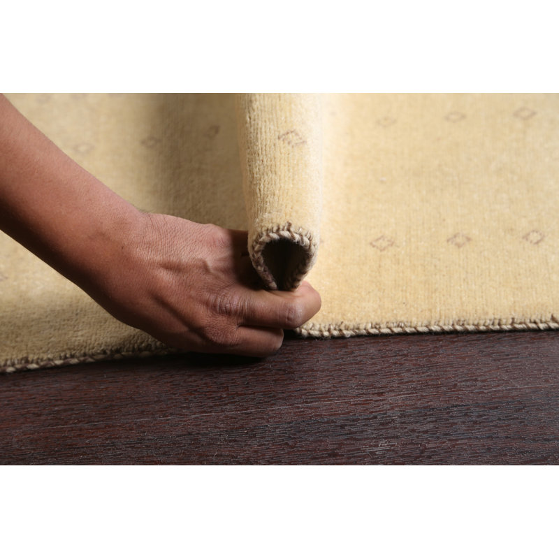 Tapis décoratif beige en laine noué à la main de conception unique 8 pi 4 po x 12 pi 3 po noué à la main New Age