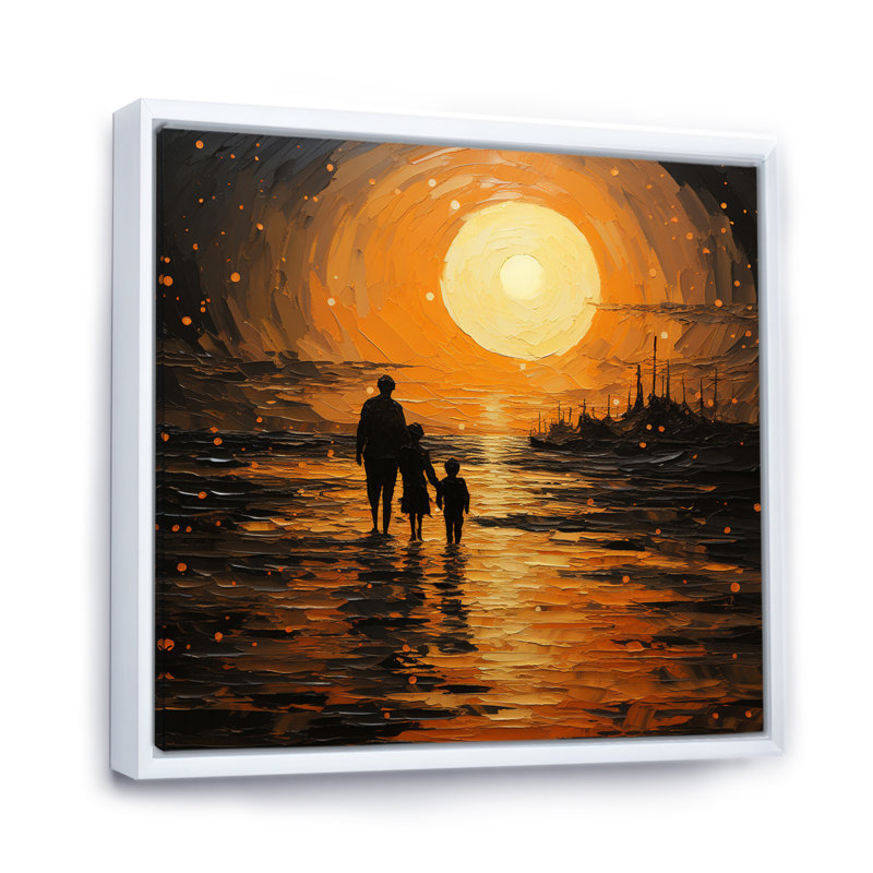 Beach Silhouettes Sunset V, H 24 po x l 24 po x P 1 po, Cadre flottant blanc