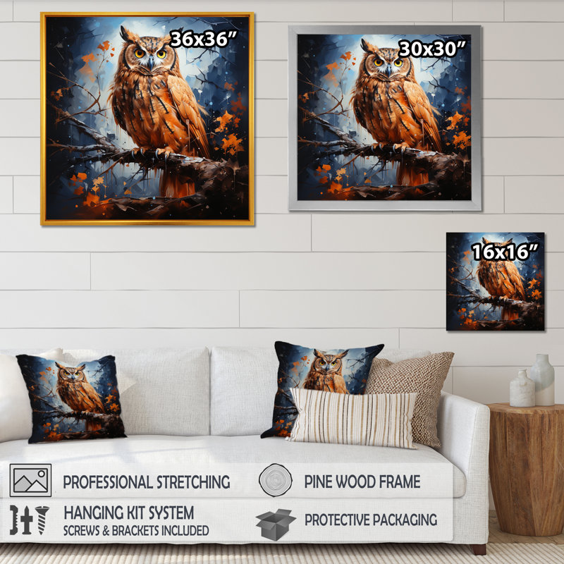 «Owl Twilights Mystique I» sur toile, Cadre naturel flottant, H 36 po x l 36 po x P 1,5 po