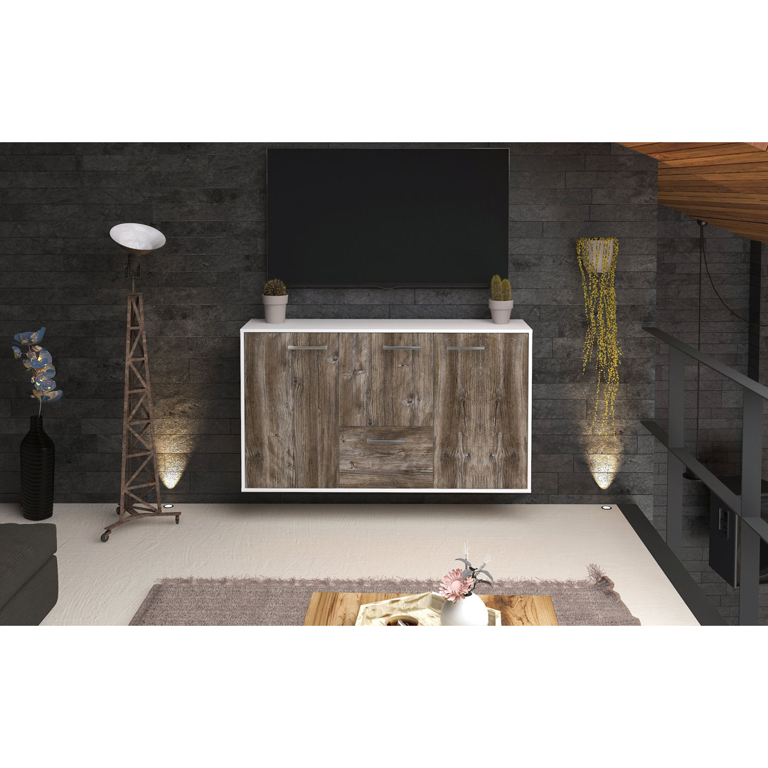 Sideboard Vancouver, Farbe: Beton/Weiss, Fliegend/Metallgriffe, Größe: 136x79x35cm